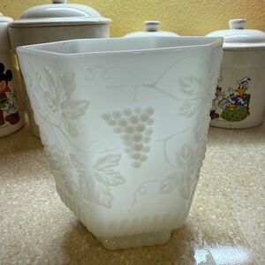 Fire King White Milk Glass Grape Motif Vase Anchor Hocking